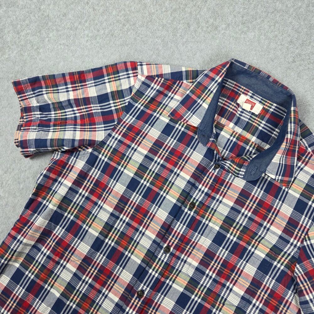 Hudson North Mens Medium Red Blue Short Sleeve Button Down Plaid Shirt